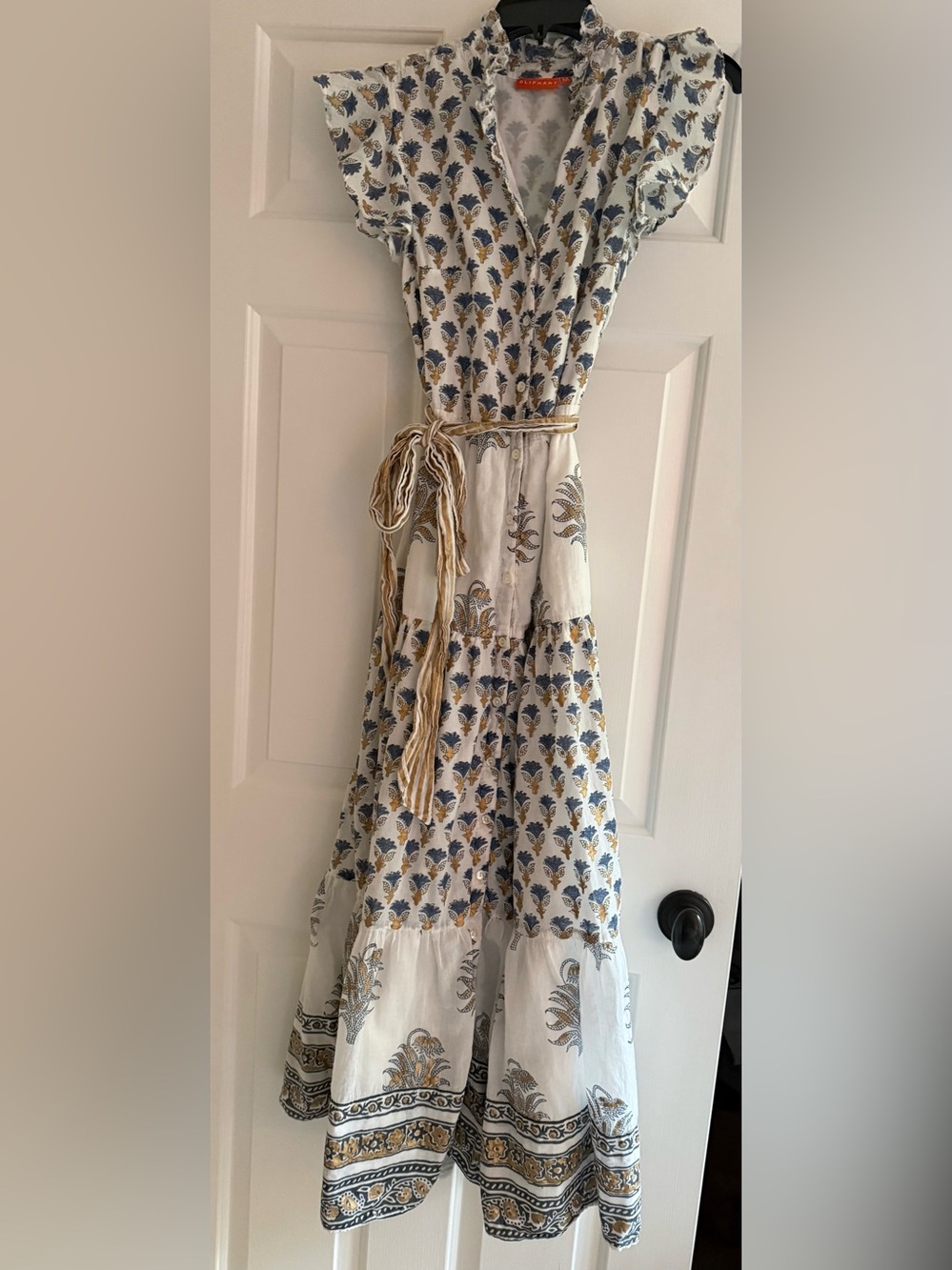 OLIPHANT DESIGN Ruffle Collar Button Collar Maxi Dress